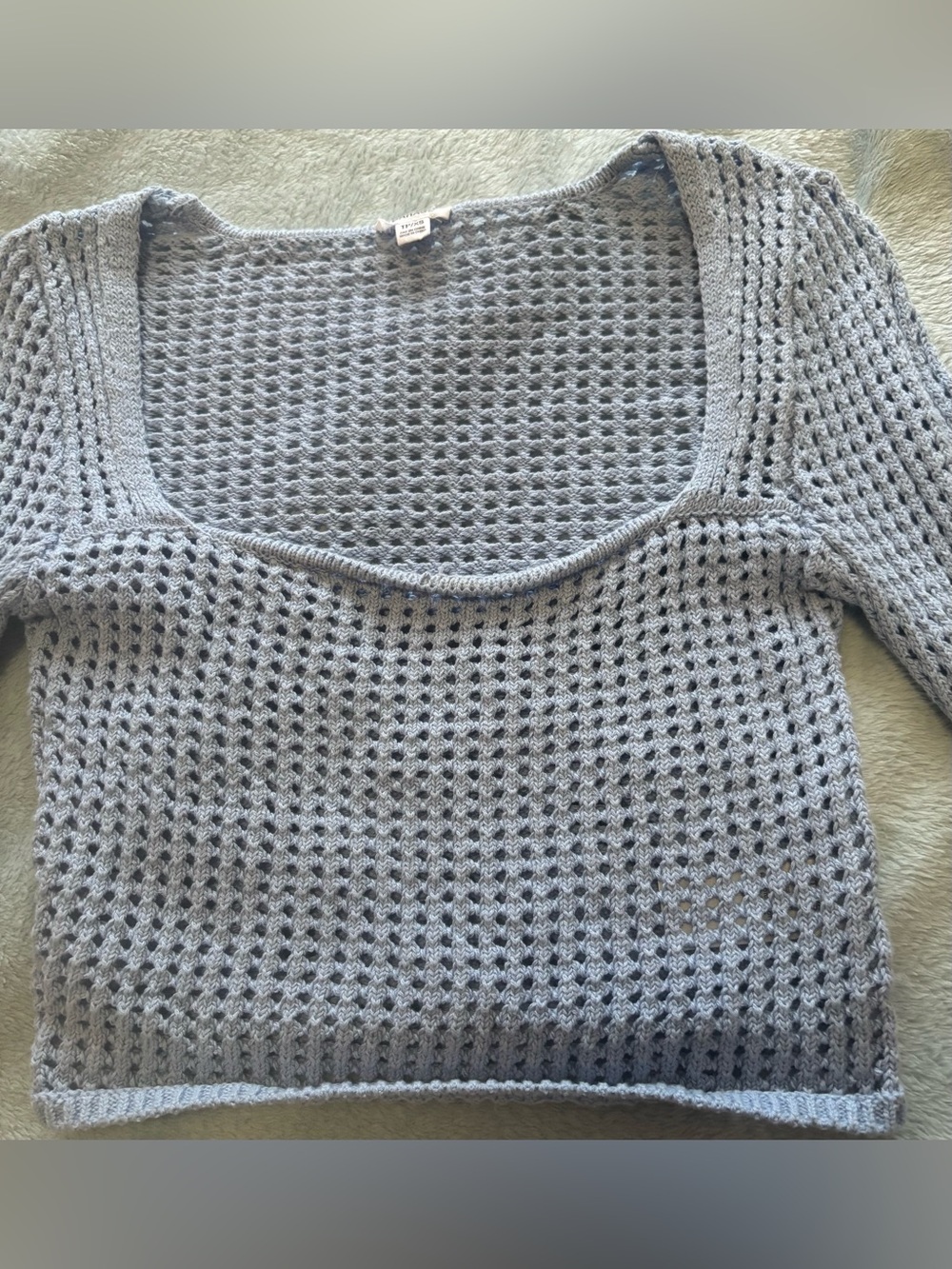 Mango Light Gray Open-Weave Scoop Neck Sweater